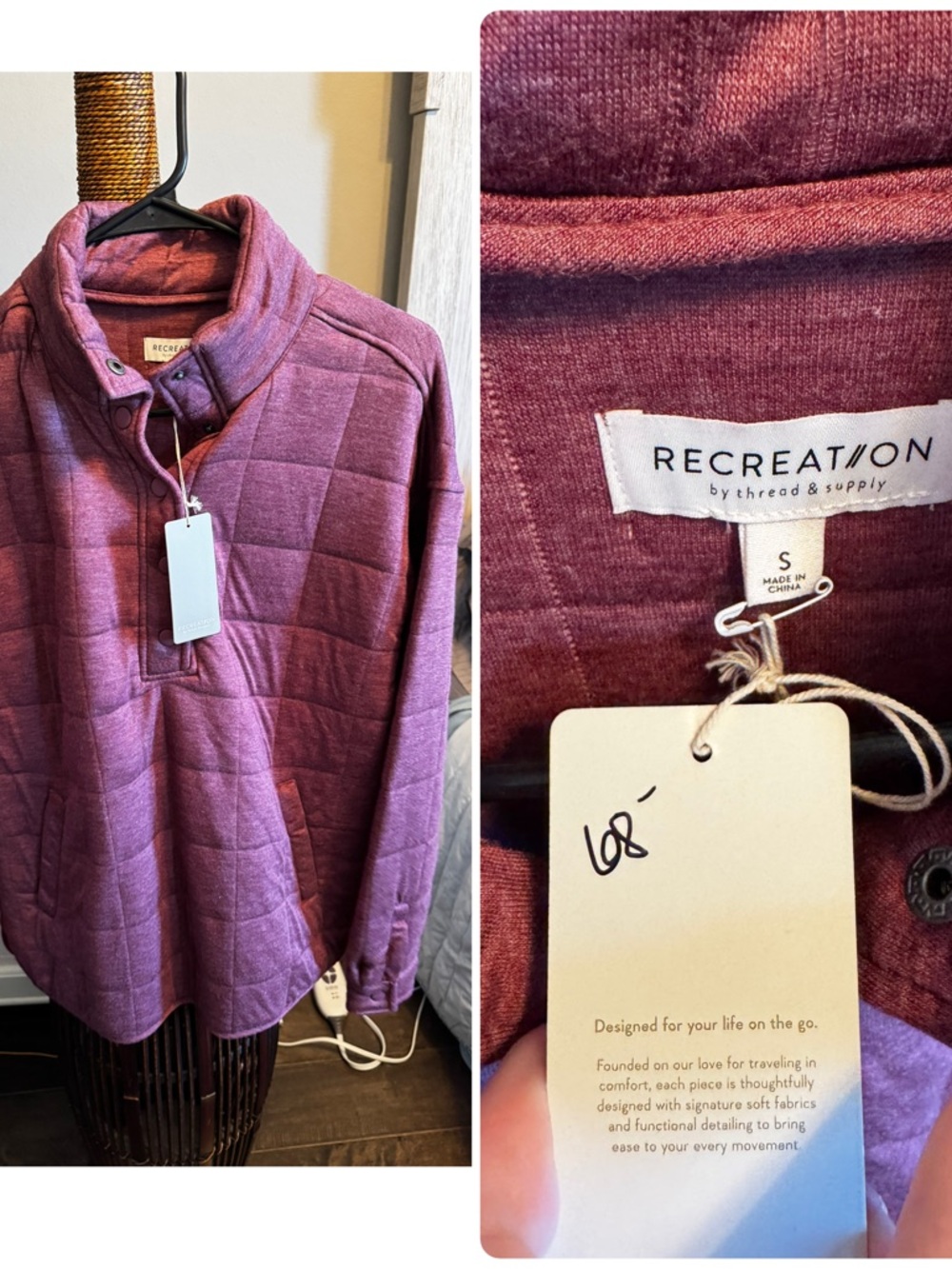 Thread & Supply Recreation Quilted Pullover Sweatshirt in Mauve